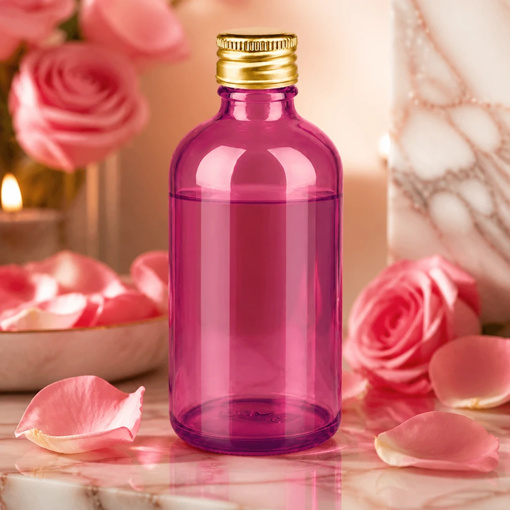 100ml flaska 11mm skruvkork aluminium guld standard PurpleLine. UT18/100 Elegant 100 ml violett glasflaska med guldlock för högkvalitativa skönhetsprodukter och parfymer