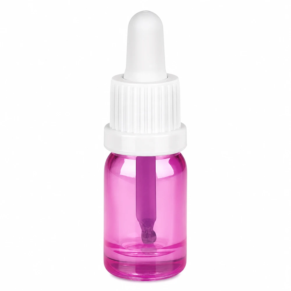 5 ml pipettflaska vit med violett glas och dropppipett för exakt dosering