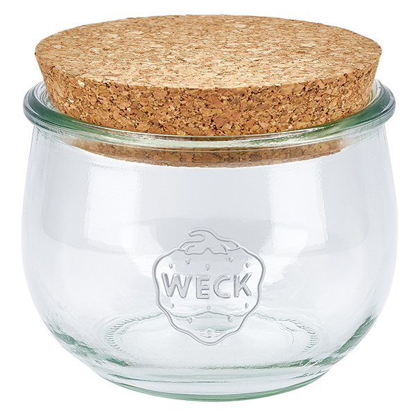 580ml tulpanburk WECK RR100 med kork naturell 580ml WECK tulpanburk RR100 med naturkorklock konserveringsburk förvaringsburk transparent