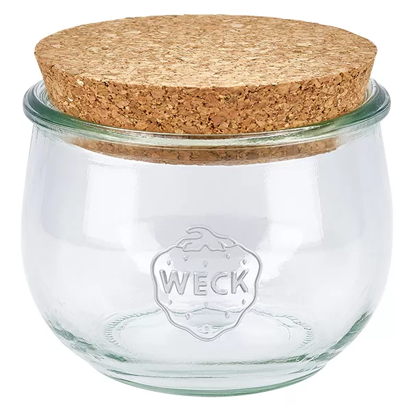 580ml tulpanburk WECK RR100 med kork naturell 580ml WECK tulpanburk RR100 med naturkorklock konserveringsburk förvaringsburk transparent
