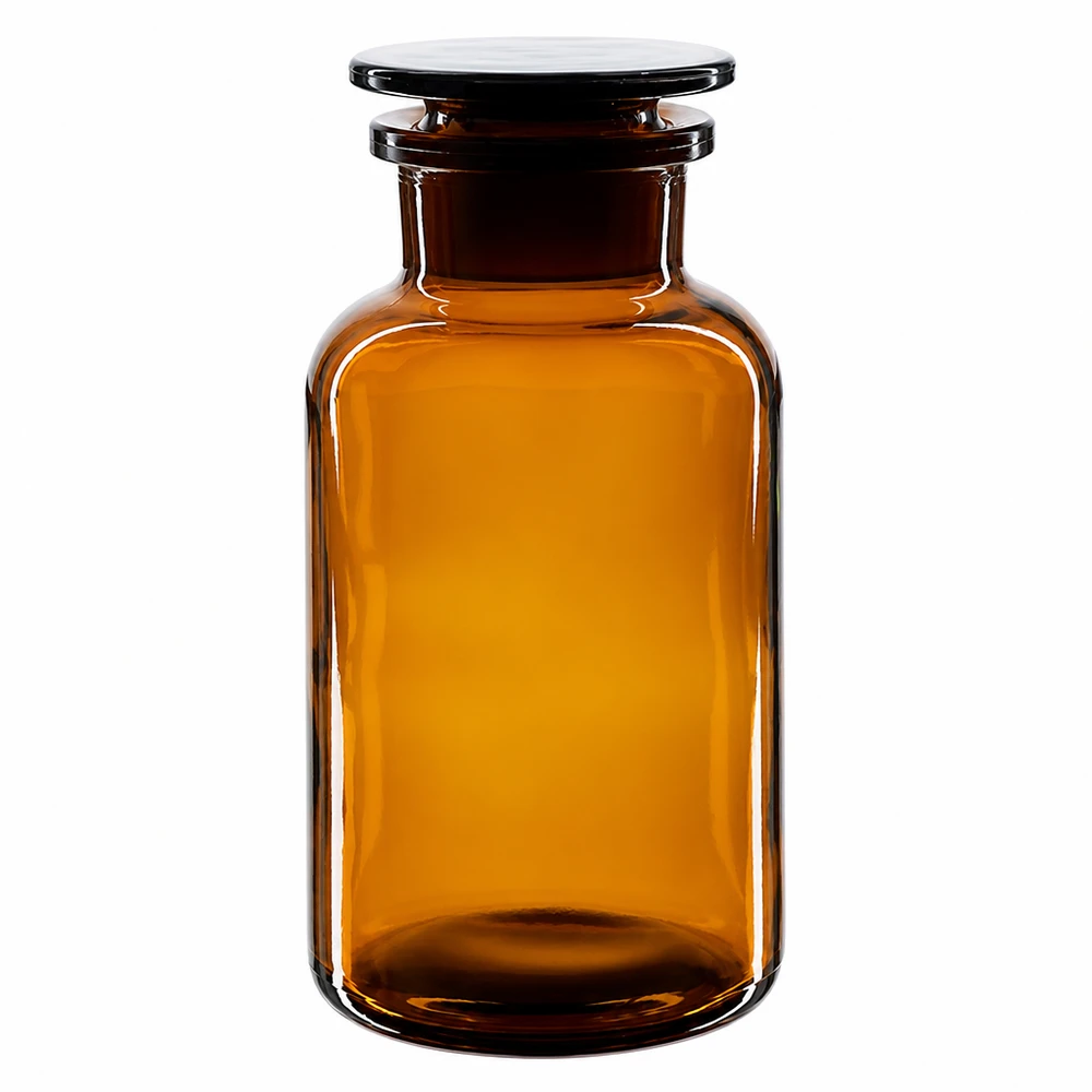 Flaska med rund axel 500ml brun glaspropp med bred hals Brun flaska med vid hals, 500 ml, med glaspropp, tillverkad av högkvalitativt borosilikatglas