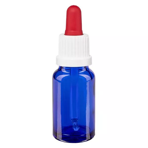 Apoteksflaska blå 10ml pipett vit/röd säkerhetsförslutning Apoteksflaska blå 10ml pipett vit/röd säkerhetsförslutning