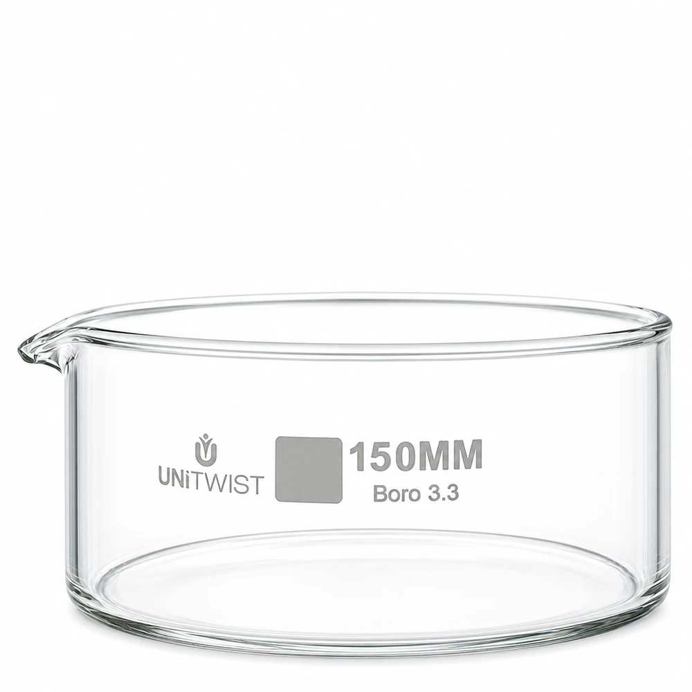 Kristallisationskärl ø150 mm, borosilikatglas UNiTWIST Kristalliseringsskål 150 mm, borosilikatglas, UNiTWIST, transparent, cylindrisk med utgjutning