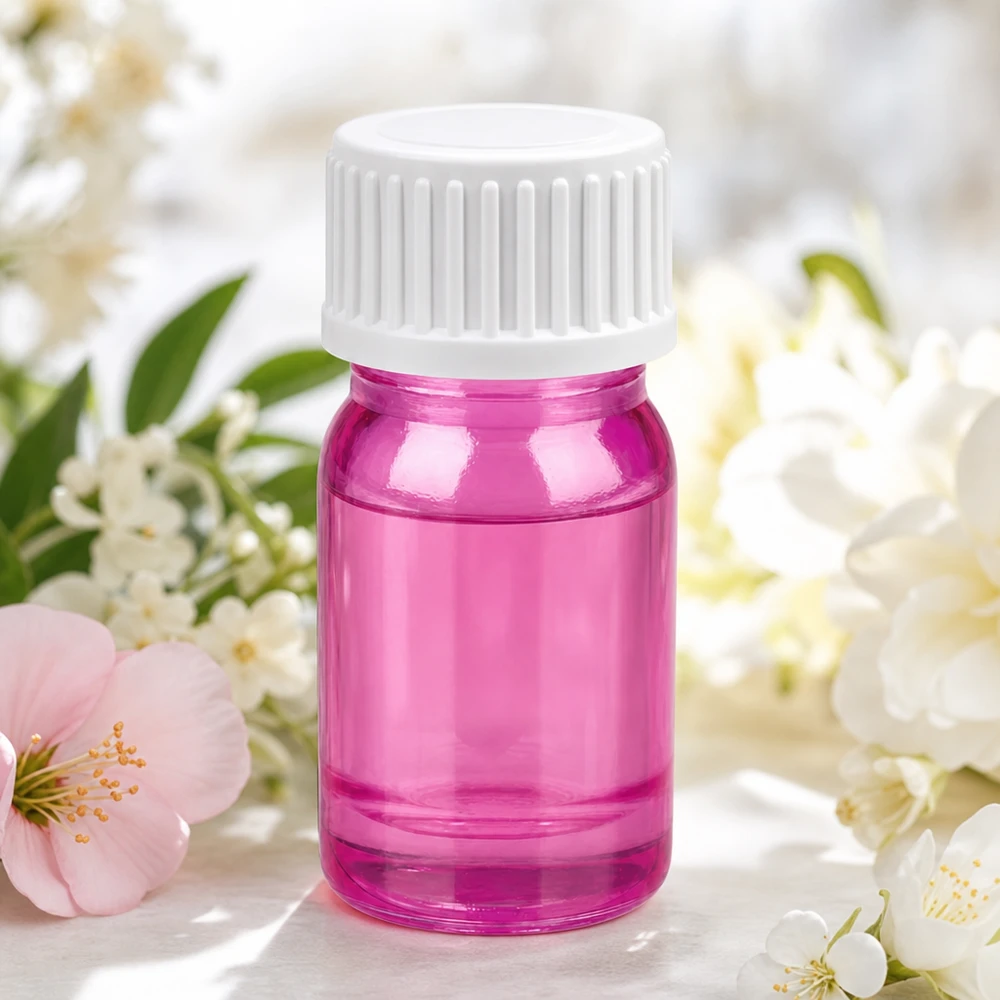 5ml (globule) flaska 3mm hällring vit standard PurpleLine UT18/5 Kompakt 5 ml glasflaska i rosa med vit skruvgänga för mobil aromaterapi när du är på språng