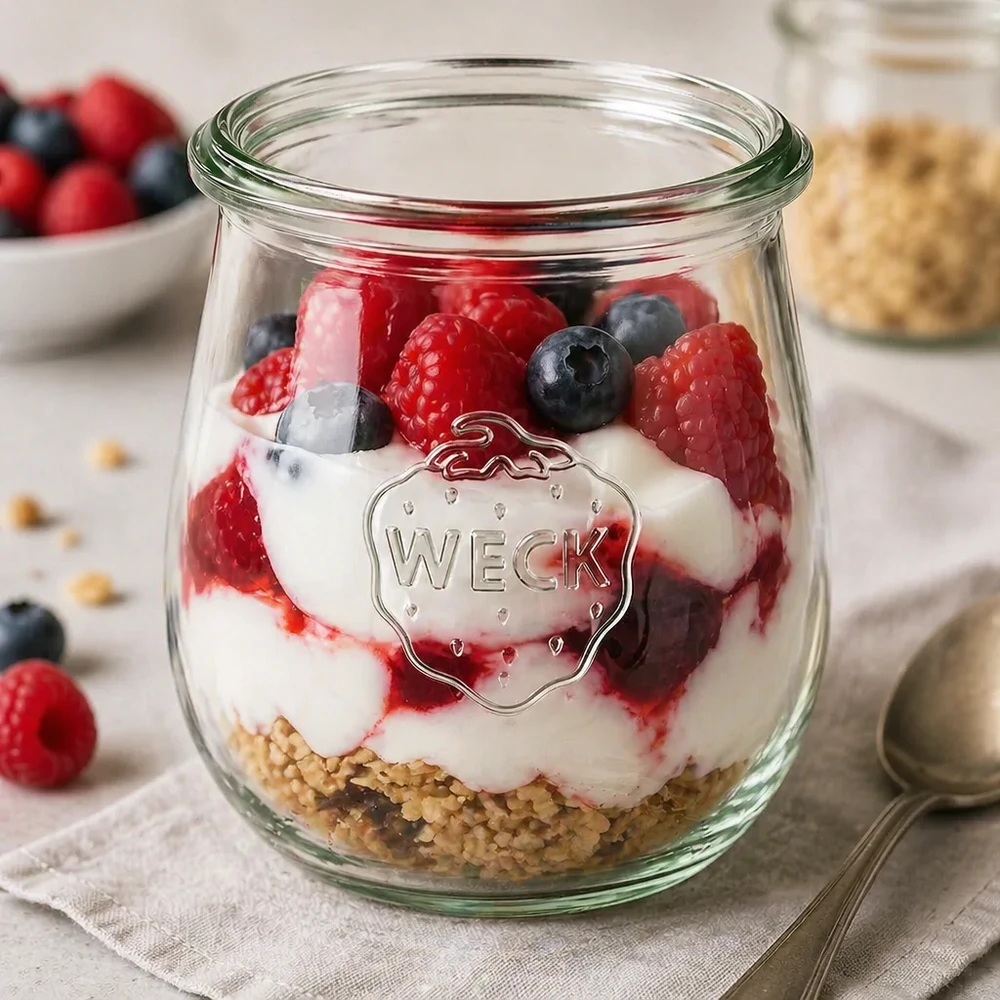 220ml tulpanburk WECK RR60 WECK tulpanburk 220ml RR60 som dessertburk med yoghurt, bär och granola för perfekt portionering och presentation