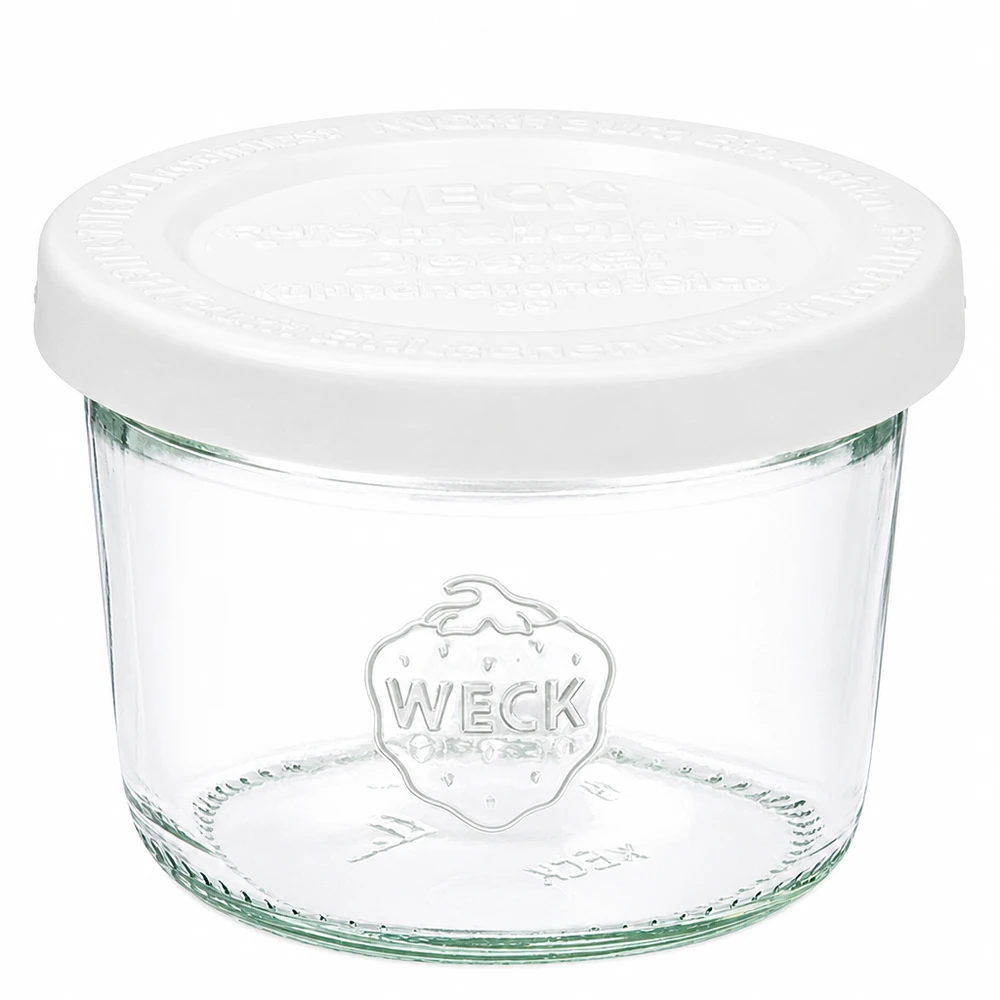 80 ml burk med lock som håller maten färsk – WECK RR60 80 ml WECK-glas med vitt lock RR60 av klarglas med WECK-logotyp för konservering och förvaring