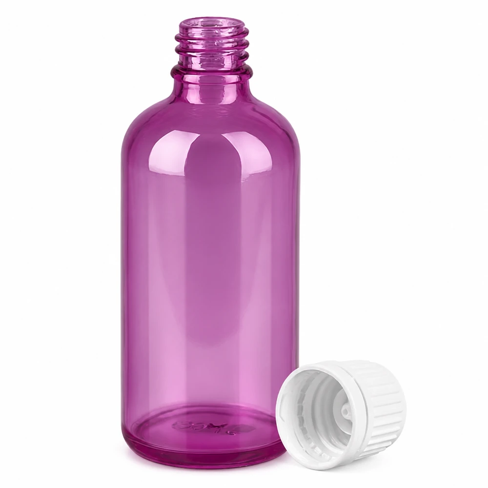 100ml flaska 11mm skruvkork vit Originality skruvkork PurpleLine UT18/100 Lila 100 ml flaska med gänga och avtagbart vitt lock för kosmetika och aromaterapi