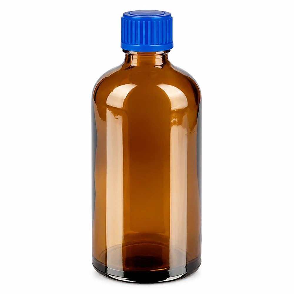 100ml flaska 11mm skruvkork blå standard BrownLine UT18/100 100 ml bärnstensfärgad glasflaska med blått skruvlock för säker förvaring