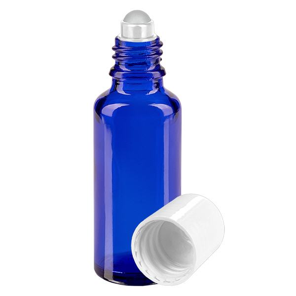 Apoteksflaska blå 30ml roll-on lock vit