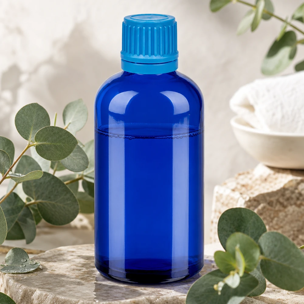 100ml flaska 11mm skruvkork blå säkerhetsförslutning BlueLine UT18/100 Kompakt 100 ml glasflaska i elegant blått med praktiskt skruvlock för daglig användning
