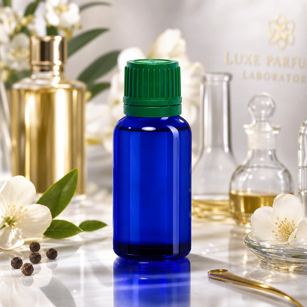 Kompakt 20 ml koboltglasflaska idealisk för DIY-kosmetik och produktion av naturkosmetik