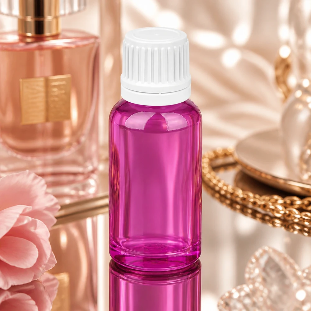 20ml droppflaska 0,7mm vit Originality skruvkork PurpleLine UT18/20 Droppflaska 20 ml av högkvalitativ plast i lila färg med vitt skruvlock