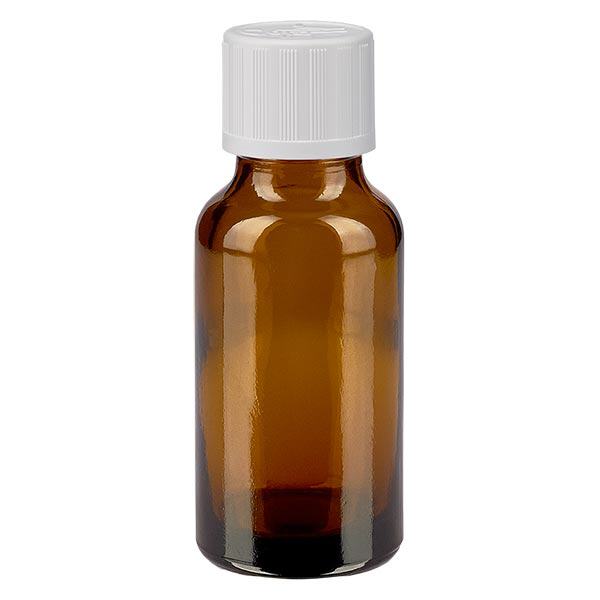 Apoteksflaska brun 20ml dropplock vit barnsäker standard