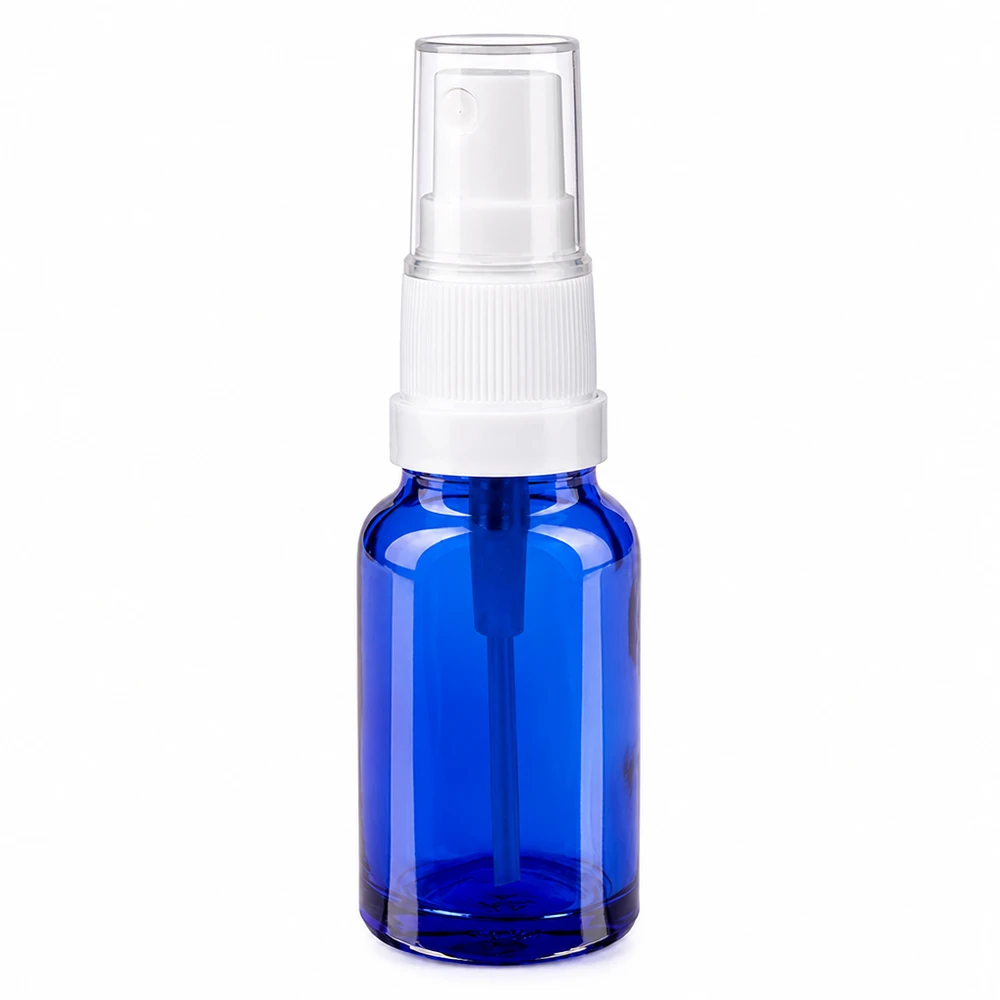 10 ml sprayflaska vit/transparent standardlock BlueLine UT18/10 10ml sprayflaska blå transparent med vit atomiserare för kosmetika och aromaterapi