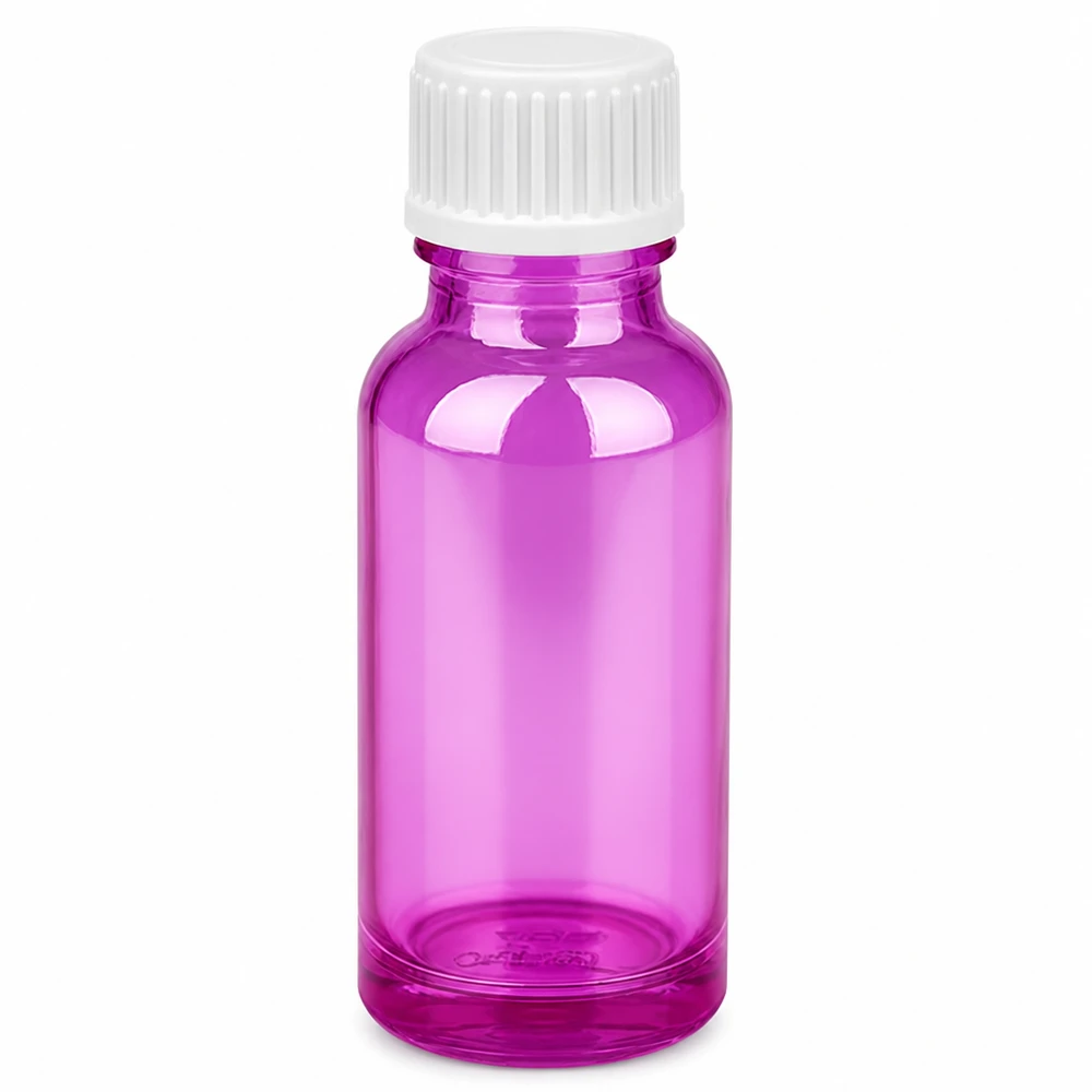 20ml droppflaska 0,9mm vit standard PurpleLine. UT18/20 20 ml droppflaska i lila med vitt lock 0,9 mm öppning för exakt dosering