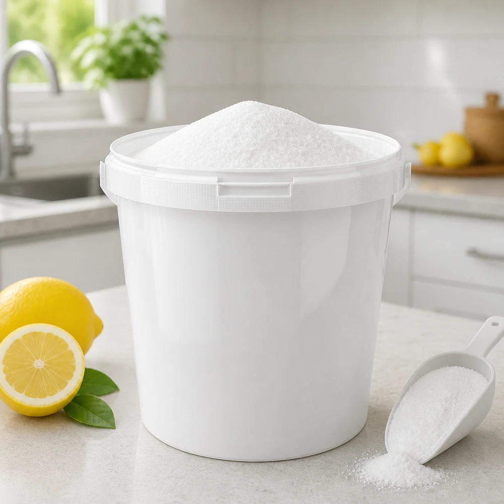 Hink i vit polypropenplast 10,7L utan lock Stor vit plasthink på 10,7 liter av PP, perfekt för förvaring av pulver och bulkmaterial
