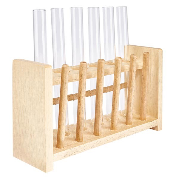 Trähyll med 6 provrör för soda-kalk 160x16