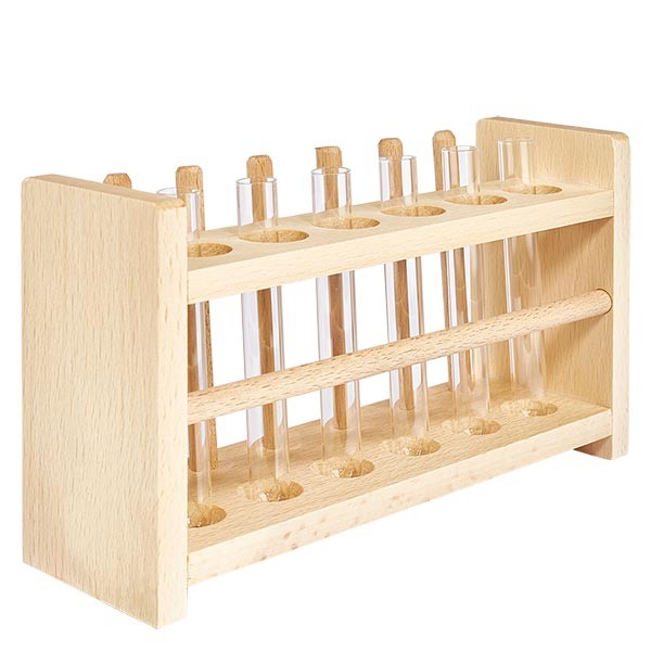 Teströrshållare i trä med 6 teströr plus kalciumhydroxid 100x12 Teströrshållare i trä med 6 teströr plus kalciumhydroxid 100x12