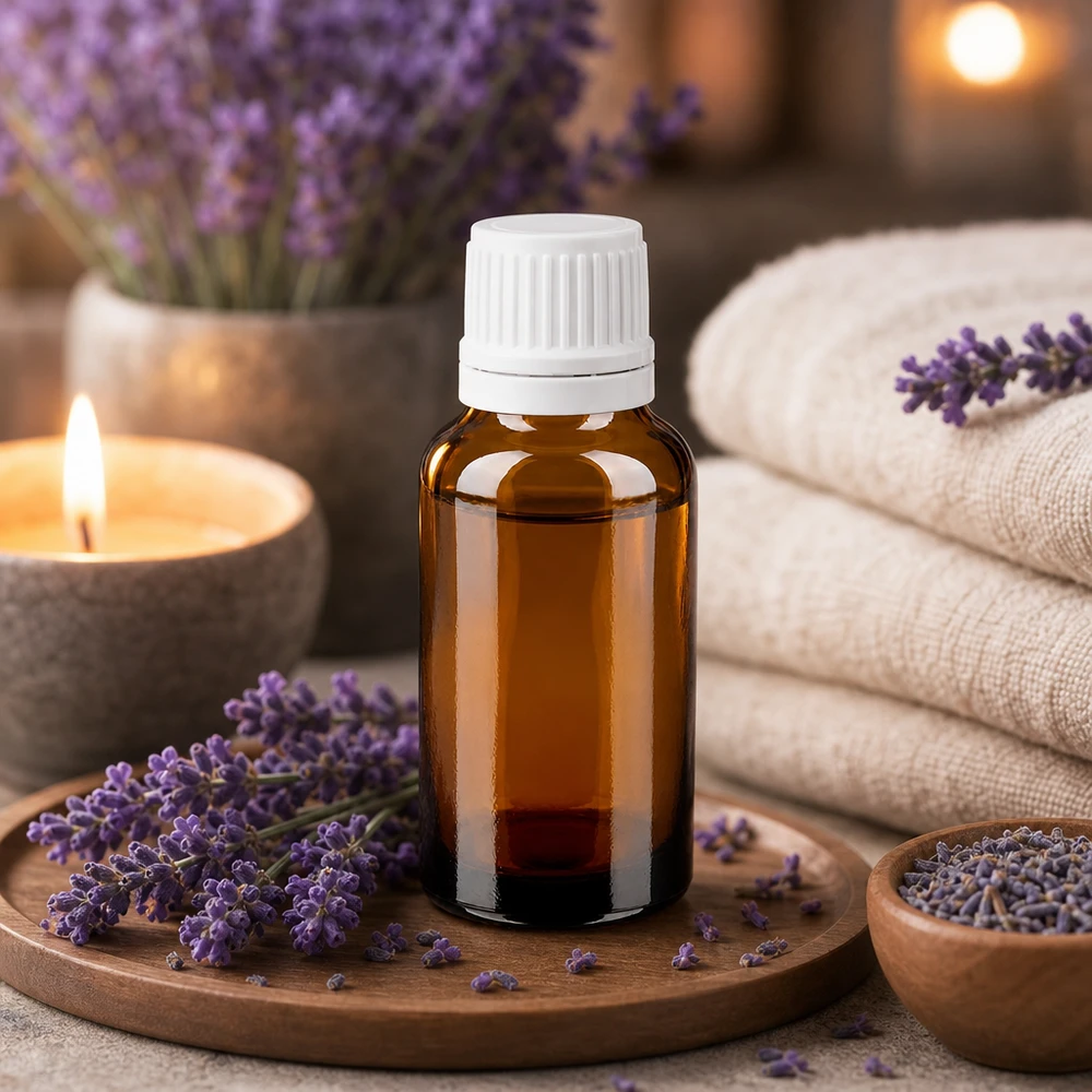 Apoteksflaska brun 20ml med vitt skruvlock och säkerhetsförslutning Brun glasflaska på 20 ml med barnsäker vit kork för aromaterapi och naturkosmetik