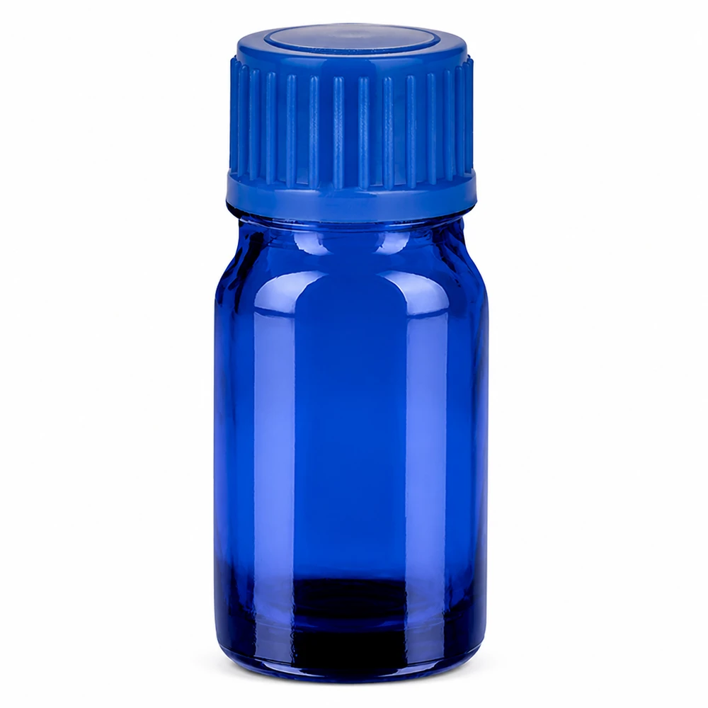 5ml flaska 11mm skruvkork blå Standard BlueLine UT18/5 5 ml blå glasflaska med 11 mm skruvlock för aromaterapi och eteriska oljor
