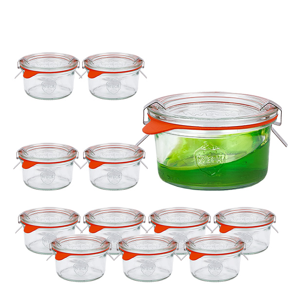 Set med 12 Weck-burkar 165ml Krossade glasögon med 12 glaslock, 12