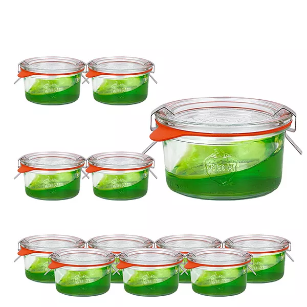 Set med 12 Weck-burkar 165ml Krossade glasögon med 12 glaslock, 12 Set med 12 Weck-burkar 165ml Krossade glasögon med 12 glaslock, 12