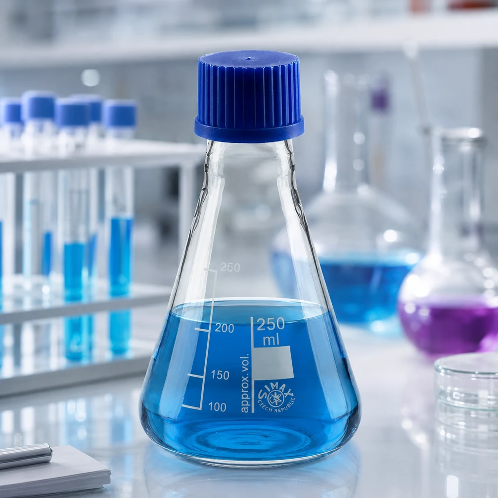 Erlenmeyerkolv 250ml med skruvkork Erlenmeyerkolv 250 ml med skruvlock - praktisk laboratorieutrustning för säker förvaring