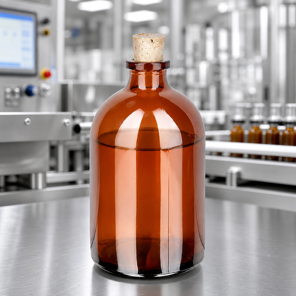 Bärnstensfärgad glasflaska 100ml med kork 11/14mm Braunglas-Vorratsflasche 100ml mit Naturkorken für lichtempfindliche Flüssigkeiten und Öle