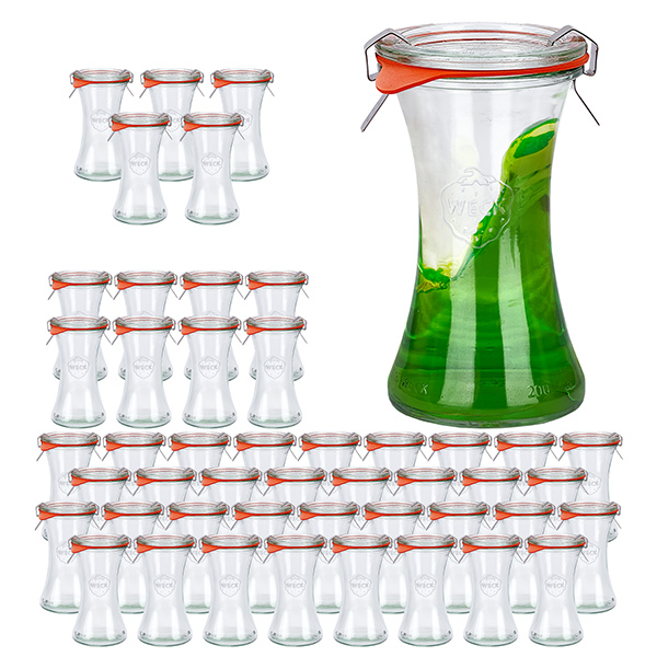 Set med 48 Weck-burkar 200ml delikatesskruka med 48 glaslock