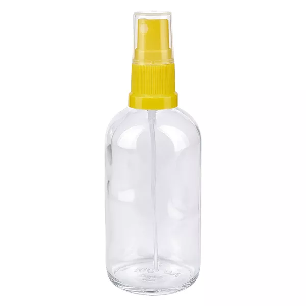 100ml Sprayflaska gul/transparent standardlock ClearLine UT18/100 100 ml genomskinlig sprayflaska med gul spruthuvud, ClearLine UT18, tillverkad av plast