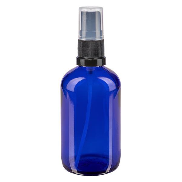 Apoteksflaska blå 100ml spray topp svart Apoteksflaska blå 100ml spray topp svart
