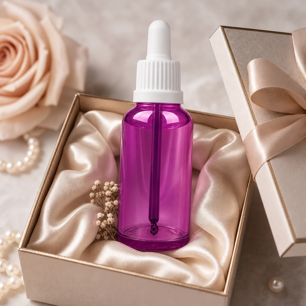 50ml pipettflaska vit Originality skruvkork PurpleLine UT18/50 50 ml kosmetikflaska av högkvalitativt glas med pipett för serum och ansiktsoljor