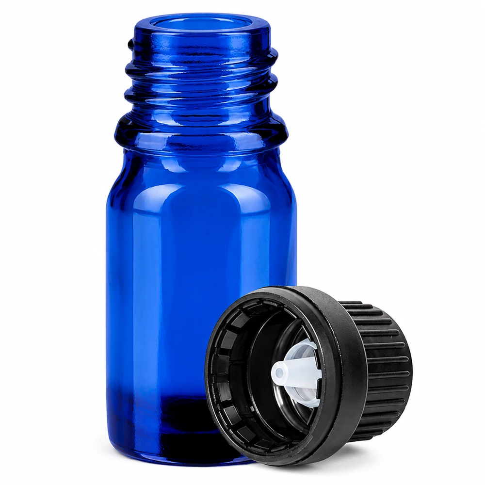 5 ml droppflaska av blått glas med 2 mm droppöppning OV BlueLine UT18 för exakt dosering