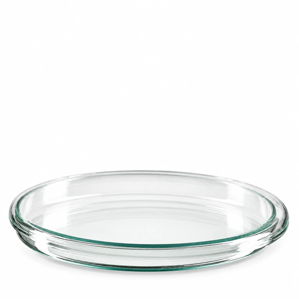 Petriskål 100x10mm glas Rund petriskål i glas, 100 mm i diameter, 10 mm hög, platt utformning