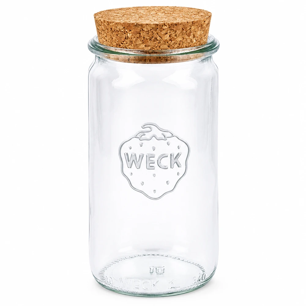 340ml cylinderburk WECK RR60 med kork naturell WECK konserveringsburk 340 ml med naturlig korkförslutning RR60 cylinderburk transparent förvaringsburk konserveringsburk