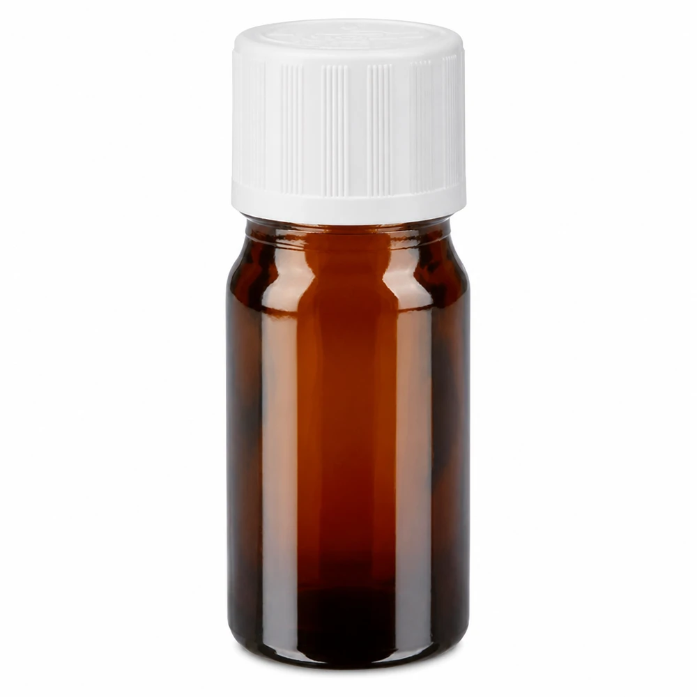 Apoteksflaska brun 5ml droppflaska vit barnsäker standard 5 ml brun apoteksflaska med vitt barnsäkert lock och 1,2 mm droppinsats