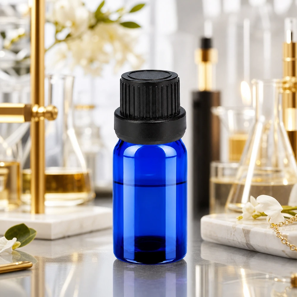 5 ml droppflaska 2 mm svart kapsyl med sabotageskydd BlueLine UT18/5 Kompakt 5 ml droppflaska i blått med exakt 2 mm droppinsats för exakt dosering