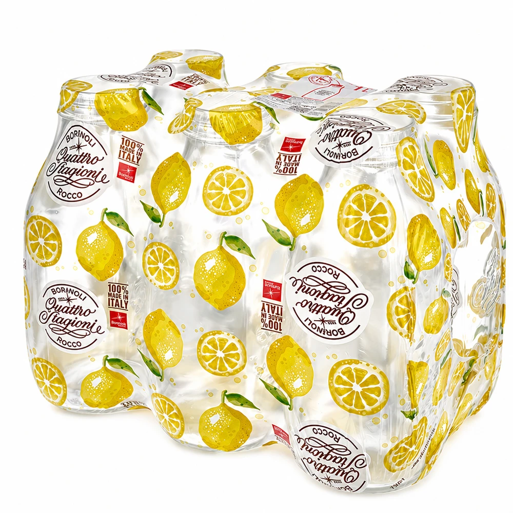 1000 ml glasflaska "Quattro Stagioni" QS56mm Bormioli Rocco Quattro Stagioni flaska med vid hals 1000ml med citronmönster 6-pack konserveringsburkar Italien