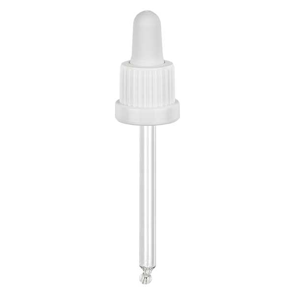 Droppipett av glas vit/vit 18mm PL78 manipulationsskyddad förslutning Droppipett av glas vit/vit 18mm PL78 manipulationsskyddad förslutning