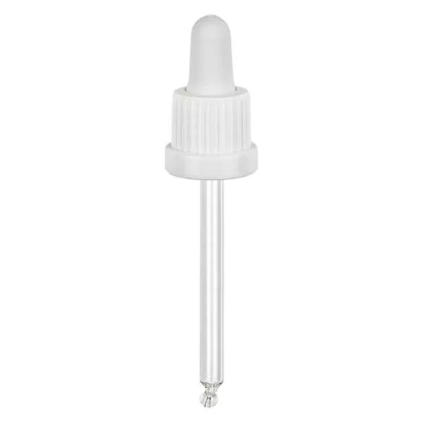 Droppipett av glas vit/vit 18mm PL78 manipulationsskyddad förslutning Droppipett av glas vit/vit 18mm PL78 manipulationsskyddad förslutning