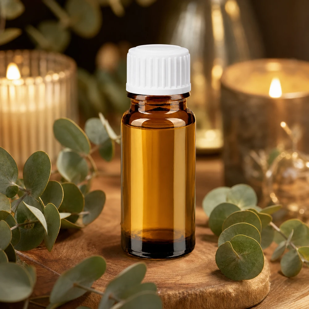 Apoteksflaska brun 10ml skruvkork vit standard Liten brun glasflaska på 10 ml med vitt barnsäkert lock för eteriska oljor