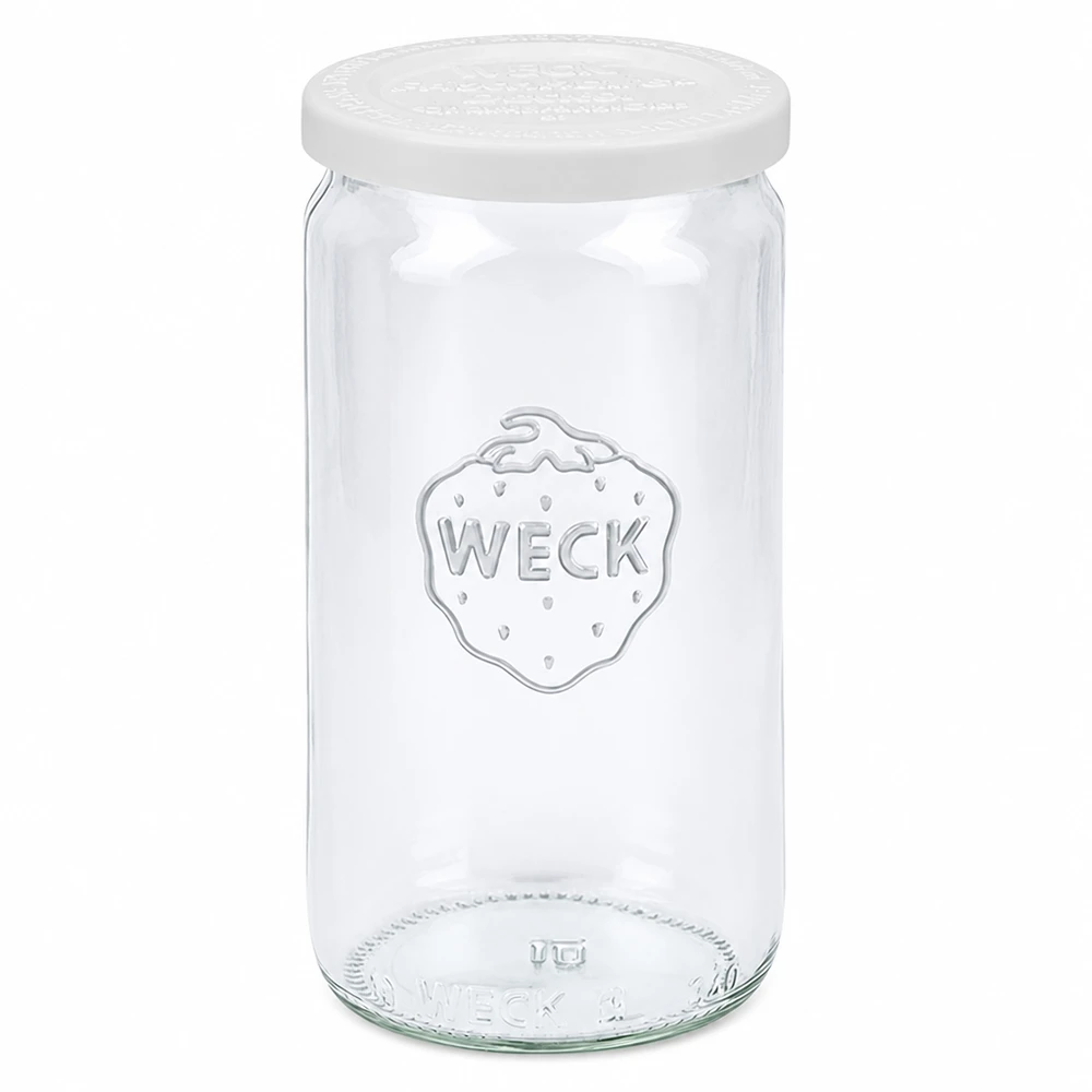 340ml cylinderburk med lock för färskhet WECK RR60 WECK cylinderburk 340 ml med vitt lock RR60 konserveringsburk förvaringsburk transparent