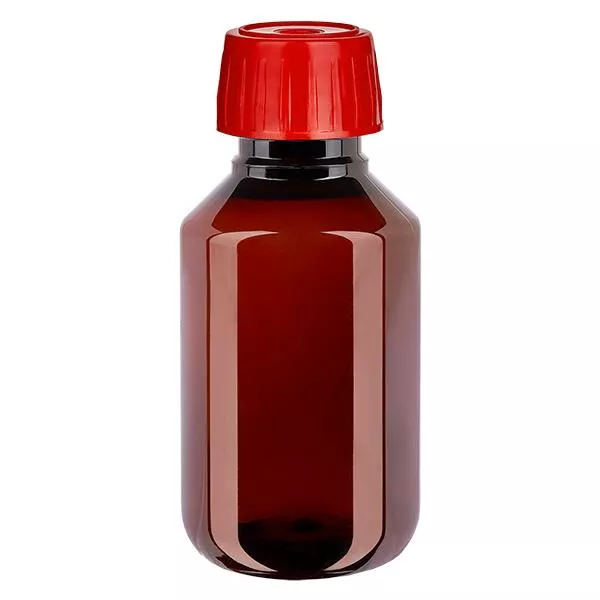 PET-flaska 100ml med rödfärgat skruvlock för avgasning PET-flaska 100ml med rödfärgat skruvlock för avgasning