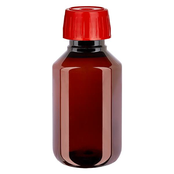 PET-flaska 100ml med rödfärgat skruvlock för avgasning PET-flaska 100ml med rödfärgat skruvlock för avgasning