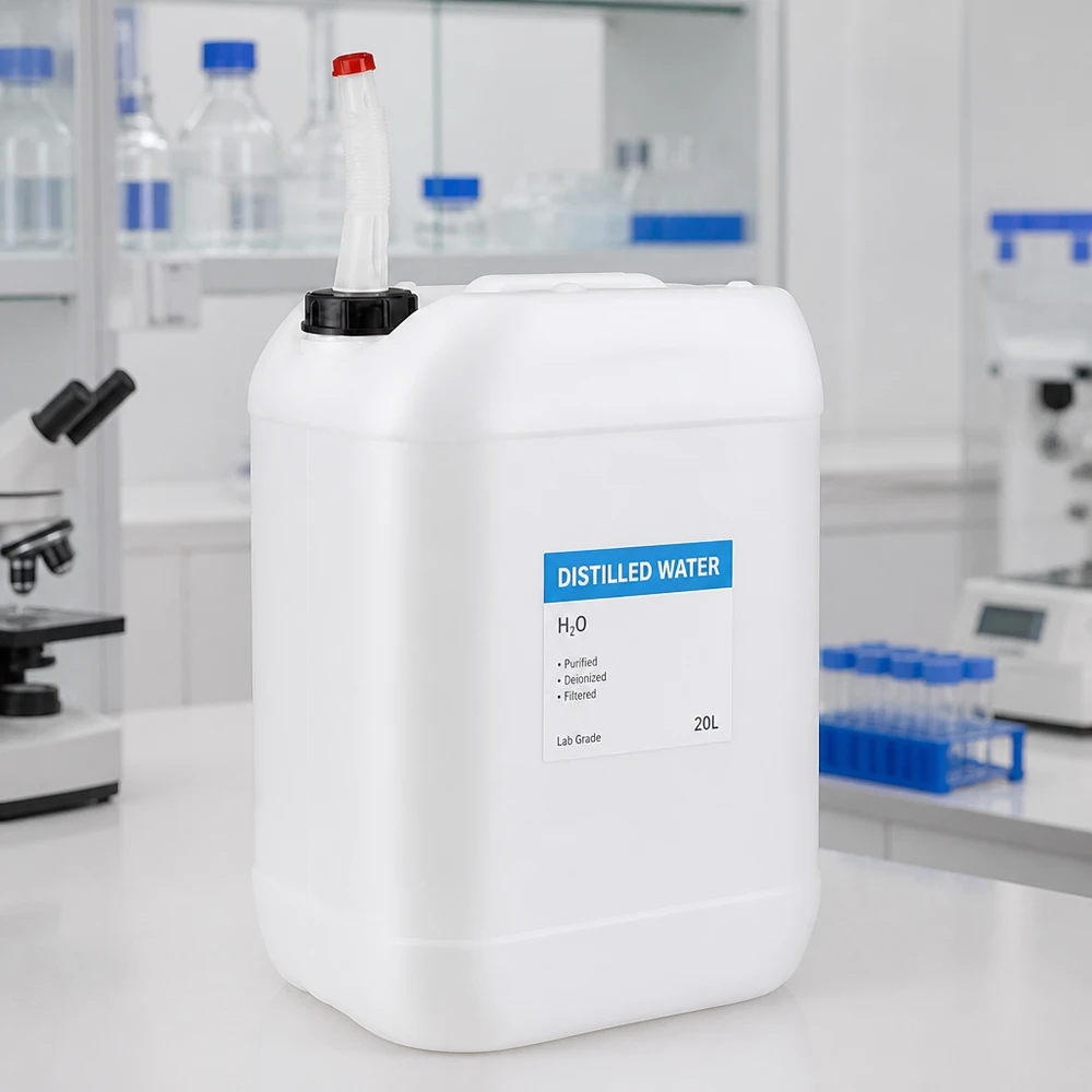 25 liters dunk med flexibelt utloppsrör Laboratoriekanna på 25 liter i HDPE med böjbart utloppsrör för destillerat vatten