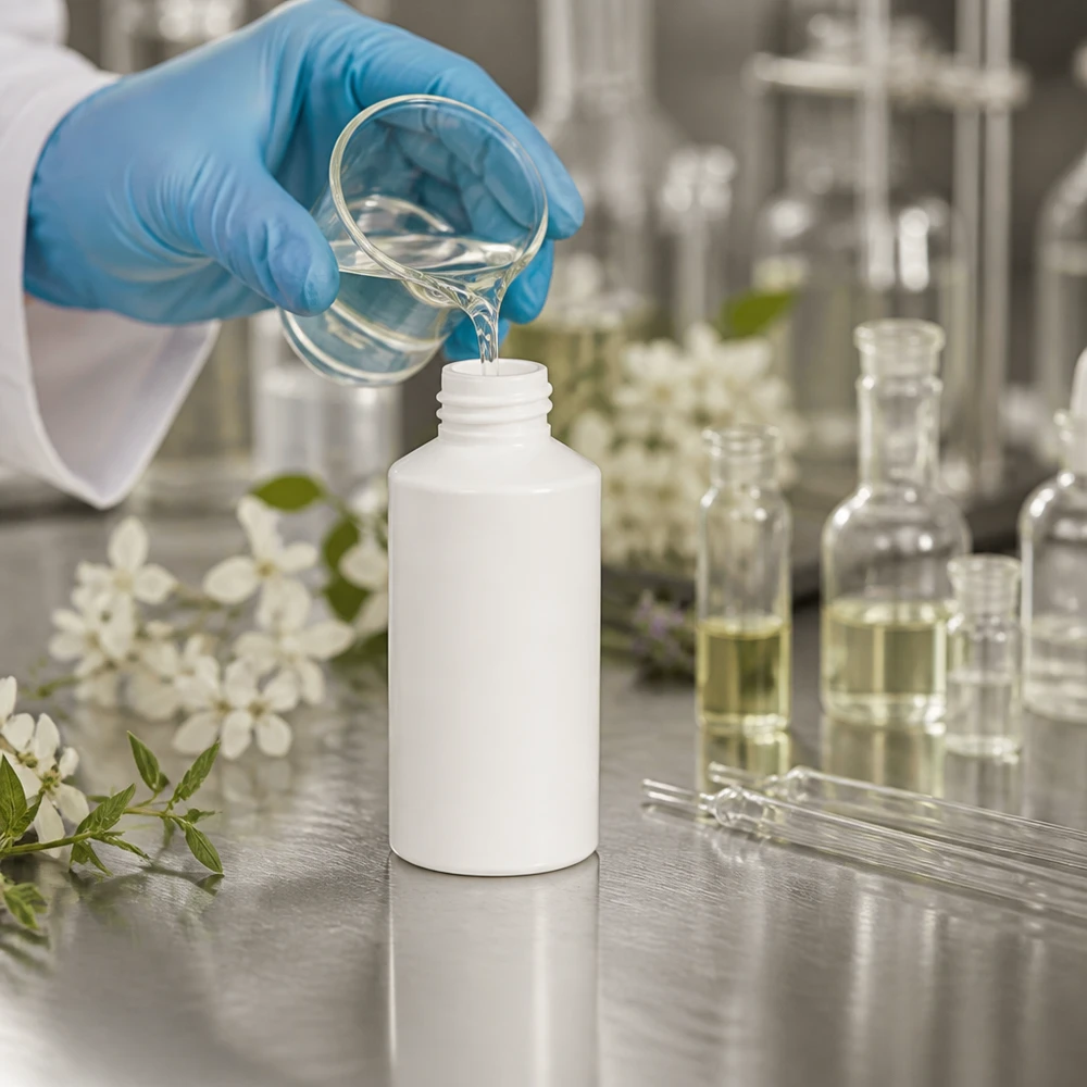 Apoteksflaska HDPE 50ml vit, utan lock En vit, cylindrisk HDPE-flaska på 50 ml utan lock fylls med vätska