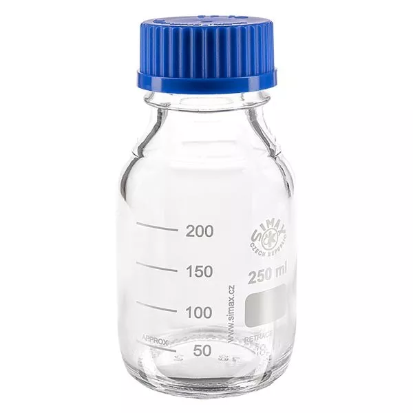 Gängad laboratorieflaska 250ml med lock, borosilikat