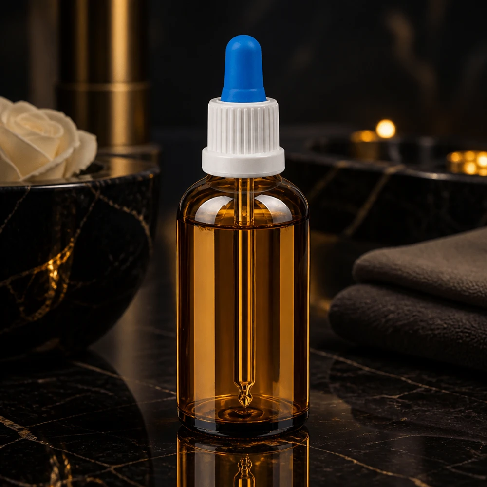 50 ml pipettflaska vit/blå med säkerhetsförslutning BrownLine UT18/50 Kompakt 50 ml pipettflaska BrownLine för exakt droppdosering i laboratorier och kosmetika