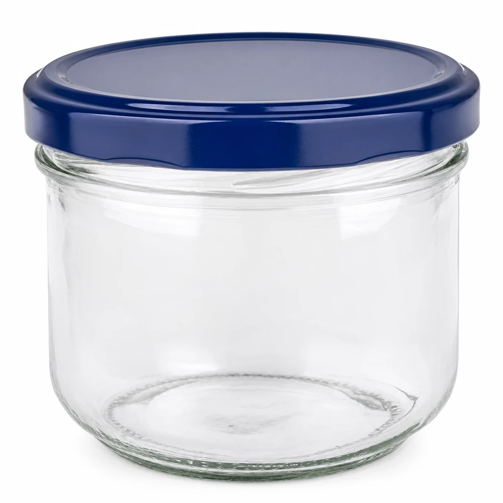 260ml Krossade glasögon + BasicSeal lock blå UNiTWIST 260 ml murarburk med blått BasicSeal-lock UNiTWIST - tom murarburk av klarglas med vridbart lock