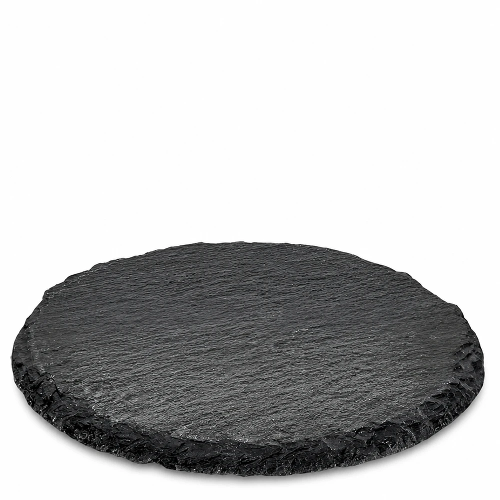 Serveringsfat skiffer rund Ø150mm Runt svart skifferfat 15 cm i diameter som serveringsfat med naturstensstruktur och grov kant